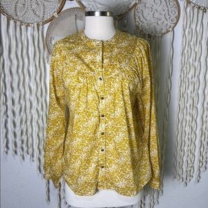 Garnet Hill Organic Cotton Long Sleeve Button Down Wheat and Cream Floral 8
